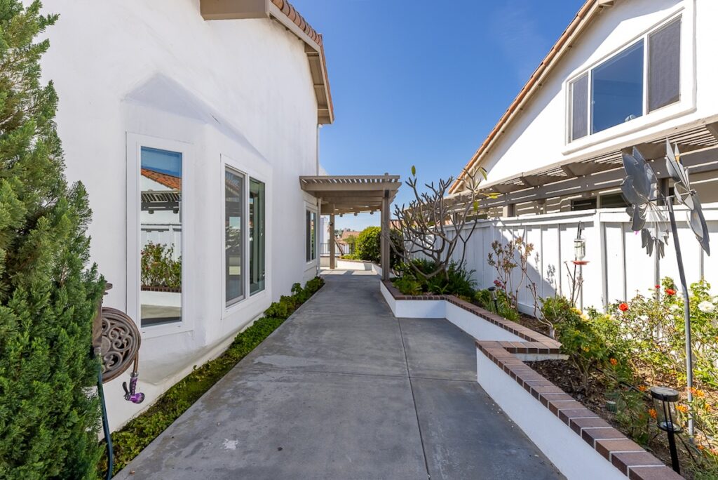 side yard outdoor space of Bellagio Floor plan Ocean Hills Country Club Home For Sale