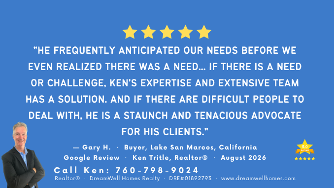Reviews for Ken Tritle, Realtor DreamWell Homes Realty Google Reviews, Lake San Marcos CA North San Diego County 2026